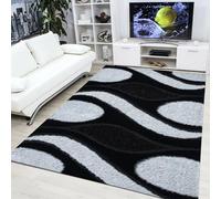 PHP Rugs Living Room - Area Rugs for Bedroom Anti Slip - Modern Super Soft Fluffy Shaggy Runner Rug Thick Pile Non Shedding (Black & White, 60 x 110 cm - Door Mat)