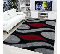 PHP Rugs Living Room - Area Rugs for Bedroom Anti Slip - Modern Super Soft Fluffy Shaggy Runner Rug Thick Pile Non Shedding (Black & Red, 60 x 220 cm - Long Runner)