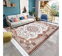 PHP Rugs Living Room Large 200x290 cm (6 ft 7 in x 9 ft 6 in) Beige - Vintage Distressed Washable Low Pile Rugs Living Room Area Rugs Carpet Mat