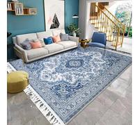 PHP Rugs Living Room Large 200x290 cm (6 ft 7 in x 9 ft 6 in) Blue- Vintage Distressed Washable Low Pile Rugs Living Room Area Rugs Carpet Mat