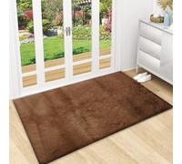 PHP Rugs Living Room - Super Soft Fluffy Plush Shaggy Runner Rug Thick Pile Non Shedding Anti Slip Foam Backing Area Rugs for Bedroom - 50 x 80 cm, Brown