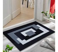 PHP Runner Rug for Hallways - Thick Non Slip Flat Woven Geometric Pattern Classical Indoor Carpet Runner Mat for Kitchen Hallway Hall Bedroom Living Room, 60 x 110 cm, Black Grey