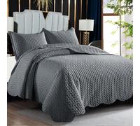PHP Single Bed Quilted Bedspreads Bed Throw For Bedroom Decor - Embossed Matt Finish Reversible Quilt Coverlets Bedspread Sofa Bed Cover With Pillow Case 185 X 240 cm - Grey Throw
