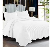 PHP Single Bed Quilted Bedspreads Bed Throw For Bedroom Decor - Embossed Matt Finish Reversible Quilt Coverlets Bedspread Sofa Bed Cover With Pillow Case 185 X 240 cm - White Throw