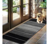 PHP Stripe Door Mat for Indoor Use - Beautiful Multicoloured Non Slip Doormat for Bedroom Living Room Kitchen Entryway Floor Matts (50x60 cm, Grey Black)