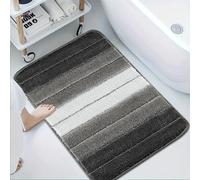 PHP Striped Bath Mat Microfiber Memory Foam Bathroom Modern Water Resistant Non Slip Mat Quick Drying Toilet Shower Mat (50x80 cm, Black White)