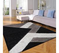 PHP Stylish Large Area Rugs For Living Room - Non Shedding Dense Pile Shaggy Rug For Bedroom Kitchen Carpet Runner Non Slip Floor Mat (60 x 220 cm - 2 ft x 7 ft 3 in, Black Grey Silver -Nova)