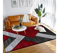 PHP Stylish Large Area Rugs For Living Room - Non Shedding Dense Pile Shaggy Rug For Bedroom Kitchen Carpet Runner Non Slip Floor Mat - Red Grey Silver - Nova, 160 x 230 cm