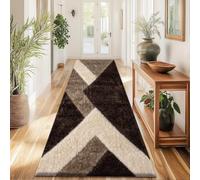 PHP Stylish Large Door Mats 3D Design Carved Non Shedding Dense Pile Shaggy Rug for Bedroom Kitchen Carpet Runner Non Slip Floor Mat (60 x 110 cm, Brown Beige Cream - Nova)