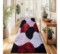 PHP Stylish Long Runner Rugs for Hallways - 3D Design Carved Non-Shedding Dense Pile Shaggy Rug for Bedroom Living Room Kitchen Carpet Runner Non Slip Floor Mat (60 x 220 cm, Red Grey Silver - Pona)
