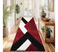 PHP Stylish Long Runner Rugs for Hallways - 3D Design Carved Non-Shedding Dense Pile Shaggy Rug for Bedroom Living Room Kitchen Carpet Runner Non Slip Floor Mat (60 x 220 cm, Red Grey Silver - Nova)