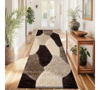 PHP Stylish Long Runner Rugs for Hallways - 3D Design Carved Shaggy Rug for Bedroom Living Room Kitchen Carpet Runner Non Slip Floor Mat (60 x 220 cm, Brown Beige Cream - Pona)