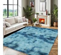 PHP Tie & Dye Shaggy Center Rugs for Living Room Large Bedroom Rug - Modern Super Soft, Thick, High Dense Pile Non Slip Carpet for TV Lounge Dining Area Indoor Office (Teal, 160 x 230 cm)