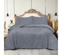 PHP Ultra Soft Fluffy Blanket Super King Size, Faux Fur Bedspread Throw, Warm Velvet Microfiber Back Bedspread Blanket With 2 Matching Pillow Shams - 250 x 245 cm, Charcoal