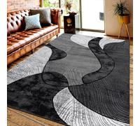 PHP Velvet Curve Area Rugs - Contemporary Abstract Design Super Soft Dense Thick Pile Shaggy Rug for Bedroom Living Room Dining Area Carpet Mat (160 x 230 cm, Grey)