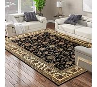 PHP Vintage Area Rugs - Super Soft Geometrical Pattern Non Shed Anti Slip Traditional Oriental Rug for Bedroom - Living Room Large Carpet (Black - 0210, 200 x 290 cm (6 ft 7 in x 9 ft 6 in))