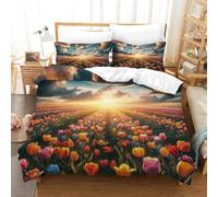 PHQAZWSXE Brilliant Tulip Fields 3D Printed Duvet Cover Set Charming Bedding Sets Modern Decorative with Pillowcases with Zipper Closure Quilt Cover Set for Kids Teens Adults King(220x240cm)