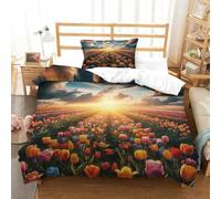 PHQAZWSXE Brilliant Tulip Fields 3D Printed Duvet Cover Set Charming Bedding Sets Room Decor with Pillowcases with Zipper Closure Quilt Cover for Children Kids Boys Girls Single(135x200cm)