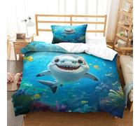 PHQAZWSXE Cartoon Shark 3D Printed Duvet Cover Set Charming Bedding Sets Modern Decorative with Pillowcases with Zipper Closure Quilt Cover Set for Adults Kids Girls Single(135x200cm)