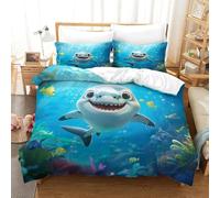 PHQAZWSXE Cartoon Shark 3D Printed Duvet Cover Set Charming Bedding Sets Room Decor with Pillowcases Microfiber Quilt Cover Kids Boys Girls Super King(260x220cm)