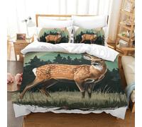 PHQAZWSXE Deer And Grassland 3D Printed Duvet Cover Set Animal Bedding Set Pattern Printed with Pillowcases Microfiber Quilt Cover for Children Kids Boys Girls Single(140x200cm)