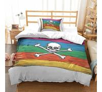 PHQAZWSXE Flag of Pirate Elements 3D Printed Duvet Cover Set Charming Bedding Sets Room Decor with Pillowcases with Zipper Closure Quilt Cover Set for Kids Teens Adults Single（135x200cm）