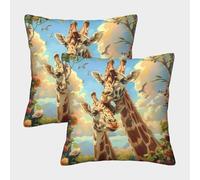 PHQAZWSXE Giraffe Pillow Cases Set of 2 Cozy Pillowcases Animal Cushion Cover Zippered Decorative for Couch Livingroom 45x45cm