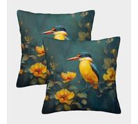 PHQAZWSXE Golden Kingfisher Pillow Cases Set of 2 Cozy Pillowcase Animal Cushion Covers with Invisible Zipper Decorative for Couch Livingroom 45x45cm