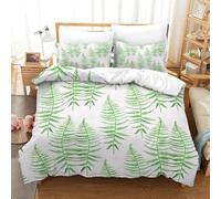 PHQAZWSXE Green Fern Leaves 3D Printed Duvet Cover Set Charming Bedding Sets Fashion Decor for Home with Pillowcases Microfiber Quilt Cover Set Kids Boys Girls Double(200x200cm)