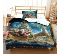 PHQAZWSXE Santa Claus And Deer 3D Printed Duvet Cover Set Charming Bedding Set Pattern Printed with Pillowcases with Zipper Closure Quilt Cover Kids Boys Girls Single(135x200cm)