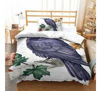 PHQAZWSXE The Crow Is on The Branch 3D Printed Duvet Cover Set Animal Bedding Set Pattern Printed with Pillowcases Microfiber Quilt Cover Set Kids Boys Girls Single(135x200cm)