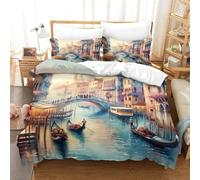 PHQAZWSXE The Water Town Scenery of Venice 3D Printed Duvet Cover Set Charming Bedding Set Modern Decorative with Pillowcases Microfiber Quilt Cover Set Kids Boys Girls King(220x240cm)
