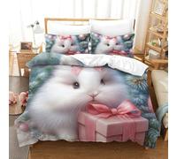 PHQAZWSXE White Rabbit 3D Printed Duvet Cover Set Animal Bedding Set Pattern Printed with Pillowcases with Zipper Closure Quilt Cover Kids Boys Girls Super King(260x220cm)