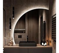 PHQCIV 3 Color Changing LED Lighted Mirror, Optical Lamp Cover, Modern Semi-Circular Bathroom Mirror, 50CM|60CM|70CM|80CM Wall Mounted Vanity Mirror With Touch Switch(Right cut,70CM)