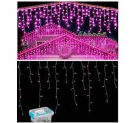 Phreewill Pink Battery Icicle Lights 13ft 200 LED Wedding Valentine's Day Indoor Outdoor Decoration Pink Lights Valentines Day Patio Garden Bedroom Christmas Use