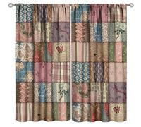 PHTAYOT Patchwork Boho Curtains, Patchwork Colorful Vintage Bohemian Pattern for Room Decor, Print Blackout Drapes for Living Room Bedroom Kitchen 2 Panel Set 21" W X 45" L