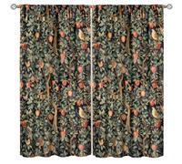 PHTAYOT William Morris Style Curtains, Retro Bohemia Botanical Floral Bird Print for Room Window Decor, Rod Pocket Drapes for Living Room Bedroom Kitchen 2 Panel Set 20.5" W X 45" L