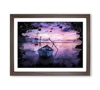 Phu Quoc Thailand Sunrise Rowing Boat Modern CB Framed Wall Art Print, Ready to Hang Picture for Living Room Bedroom Home Office Décor, Walnut A2 (64 x 46 cm)