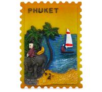 Phuket Thailand 3D Souvenir Fridge Magnet - Stamp Style Collectible with Sunset Beach, Sailing Boat, Palm Tree & Elephant - Travel Keepsake Gift (7×4.8×1.8 cm)
