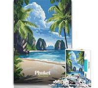 Phuket Thailand Beach 1000 Piece Jigsaw Puzzles,Challenging To Complete But Fun And Humorous with Matching Poster And Trivia Sheet 50x75cm