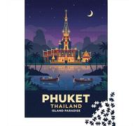Phuket Thailand Island Paradise Poster Jigsaw Puzzle 1000 Pieces, Romantic City Break Scene, Matte Printed Jigsaw for Travel Lovers, Screen-Free Fun, 38x26cm/1000pcs