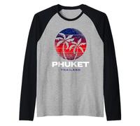 Phuket Thailand Retro Sunset Beach Design Thai Souvenir Raglan Baseball Tee