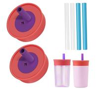 PHULWEL 2 Pack Replacement Lids for Owala Kids Insulation Tumbler 12oz & 15oz, Spill Resistant Cap with 4 Flexible Straws, BPA-Free, Dishwasher Safe, Accessories for Owala Kids Bottle(Red)