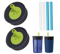 PHULWEL 2 Pack Replacement Lids for Owala Kids Insulation Tumbler 12oz & 15oz, Spill Resistant Cap with 4 Flexible Straws, BPA-Free, Dishwasher Safe, Accessories for Owala Kids Bottle(Blue)