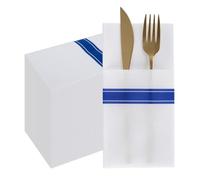 PHUNAT 50-Pack Navy Blue and White Linen Feel Pre-Folded Dinner Pocket Napkins, 40x40 cm (15.7x15.7 Inches), Premium Stripes Paper for Elegant Dining