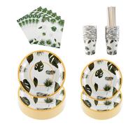 PHUNAT Monstera Leaf Tropical Party Tableware Set for 25 Guests, Includes 7 & 9 Inch Paper Plates, Cups, Napkins & Straws, Perfect for Summer Party, Birthday, Hawaiian Beach Party & Wedding