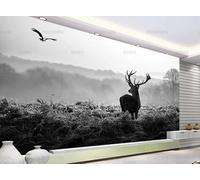 PHVRLG Photo Wallpaper Morning Mist Deer Black and White Wall Mural Non-Woven Murals Wall Art Modern Bedroom Living Room Decoration 450Cm(W)*315Cm(H)