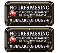 Phyabe 2 Pack Beware of Dog No Trespassing Sign 30 x 15 cm Aluminum | This Property Is Protected By Video Surveillance Rust Free Aluminum Dog Sign, Weather Resistant, Waterproof, Durable