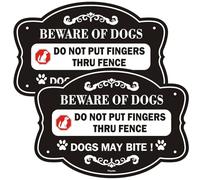 Phyabe 2 Pack Beware of Dog Signs for Fence Sign, Do Not Put Finger Thru Fence. 10 x 7 inch Rust Free Aluminum Sign, Weather Resistant, Waterproof, Durable Ink, Easy to Install
