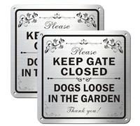 Phyabe 2 Pack Keep Gate Closed Dog Sign With Self-Adhesive, 15 x 15 cm Rust Free Aluminum Beware of Dog Sign, Weather Resistant, Waterproof, Durable Ink, Easy to Install